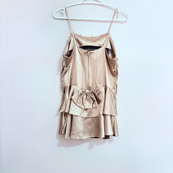 Vintage Bronze Mini Dress w Gorgeous Fringed Lace & Tiered Ruffle Skirt - Picture 8 of 15